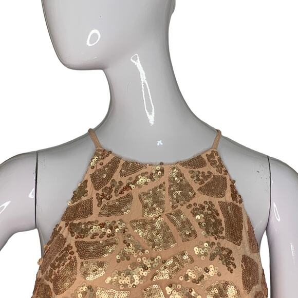 Donna Morgan Collection Ball Gown Size 12 Gold Sequins Patches Slit Back… - Picture 3 of 16